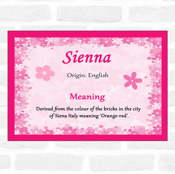 Sienna Name Meaning Pink Certificate