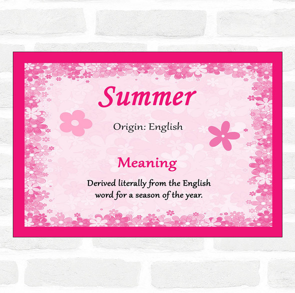 Summer Name Meaning Pink Certificate