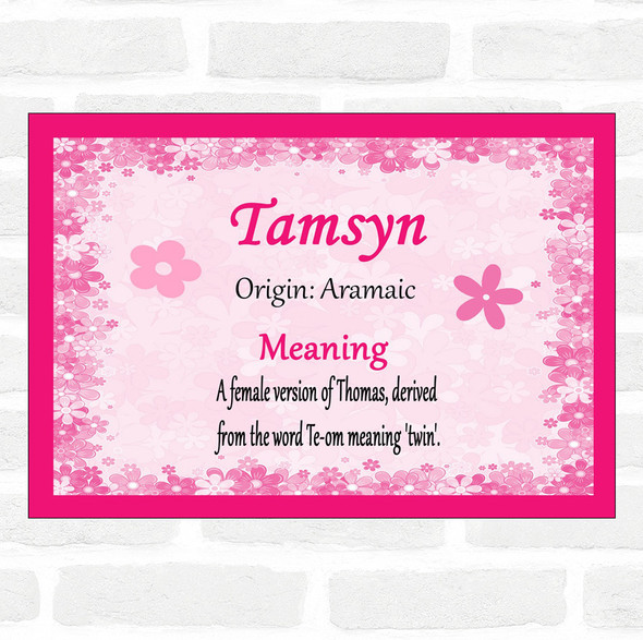 Tamsyn Name Meaning Pink Certificate