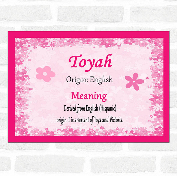 Toyah Name Meaning Pink Certificate