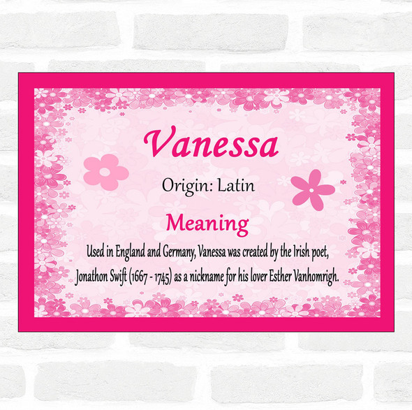 Vanessa Name Meaning Pink Certificate