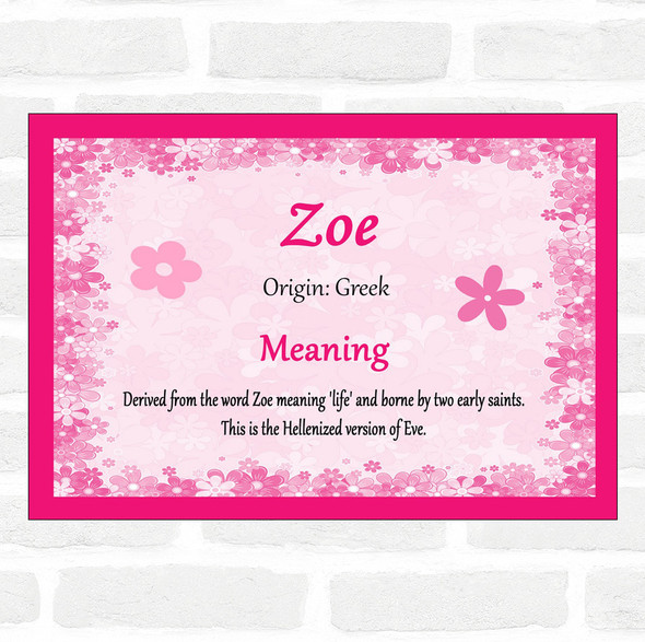 Zoe Name Meaning Pink Certificate
