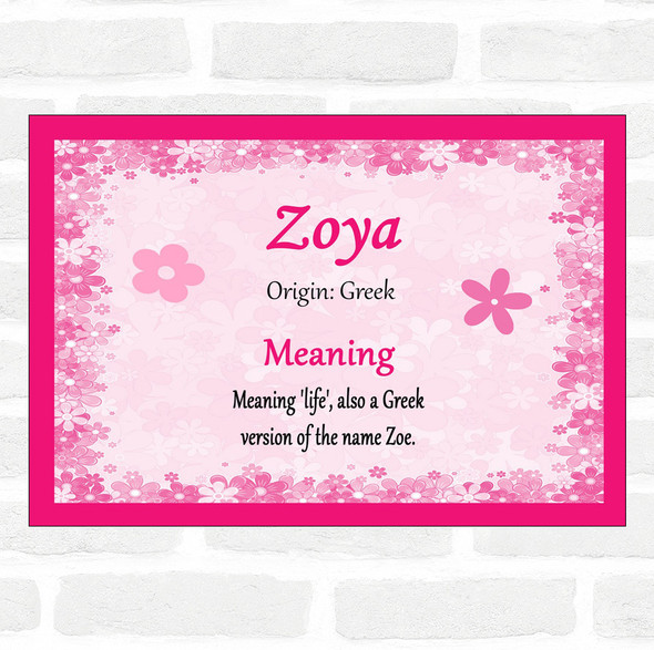 Zoya Name Meaning Pink Certificate