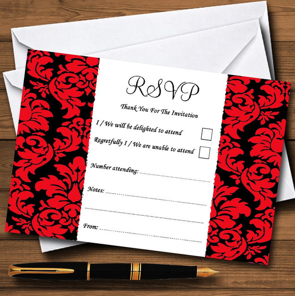 Floral Black & Red Damask RSVP Cards