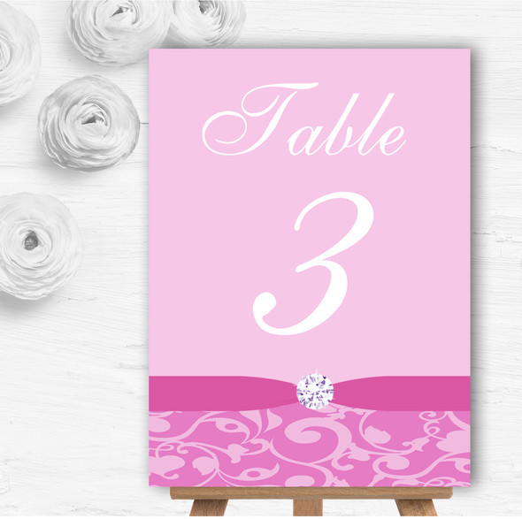 Dusty Pale Baby Rose Pink Floral Damask Diamante Wedding Table Number Name Cards