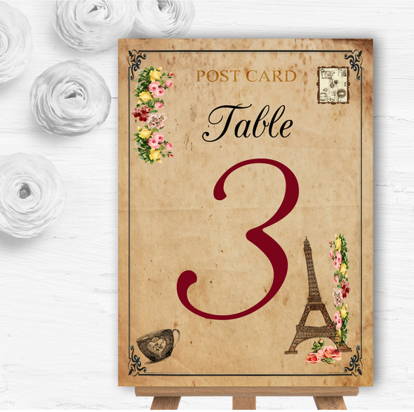 Vintage Paris Shabby Chic Postcard Personalised Wedding Table Number Name Cards
