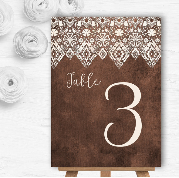 Vintage Brown Old Paper & Vintage Lace Effect Wedding Table Number Name Cards