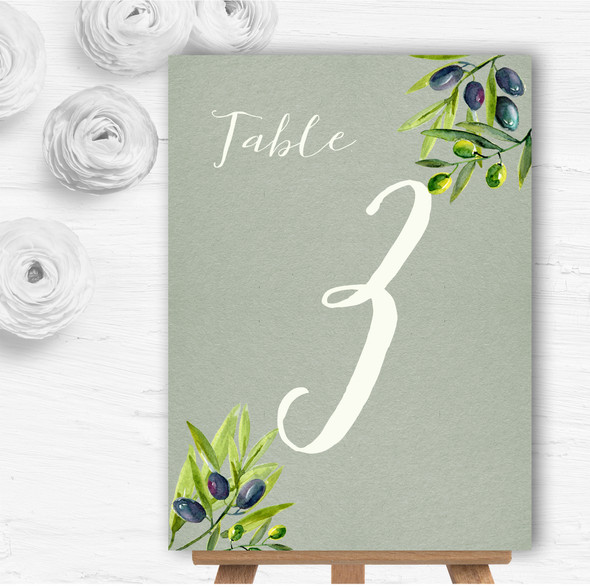 Rustic Vintage Watercolour Olive Personalised Wedding Table Number Name Cards
