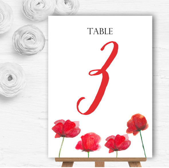 Stunning Watercolour Poppies Red Personalised Wedding Table Number Name Cards