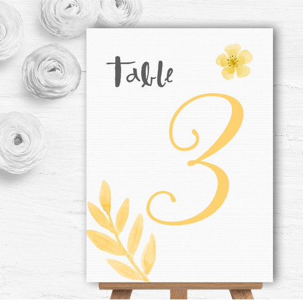 Watercolour Subtle Golden Yellow Personalised Wedding Table Number Name Cards