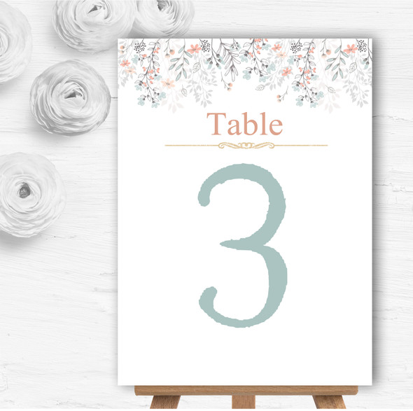 Coral & Blue Autumn Watercolour Personalised Wedding Table Number Name Cards