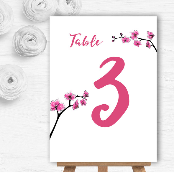 Pink Cherry Blossom Watercolour Personalised Wedding Table Number Name Cards