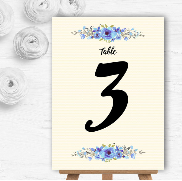 Watercolour Blue Floral Rustic Personalised Wedding Table Number Name Cards