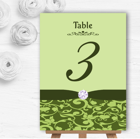 Olive Green Vintage Floral Damask Diamante Wedding Table Number Name Cards