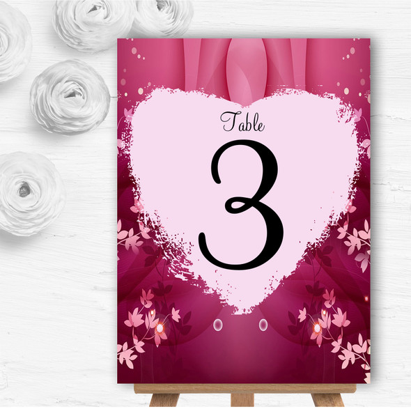 Purple Pink Heart And Flowers Personalised Wedding Table Number Name Cards