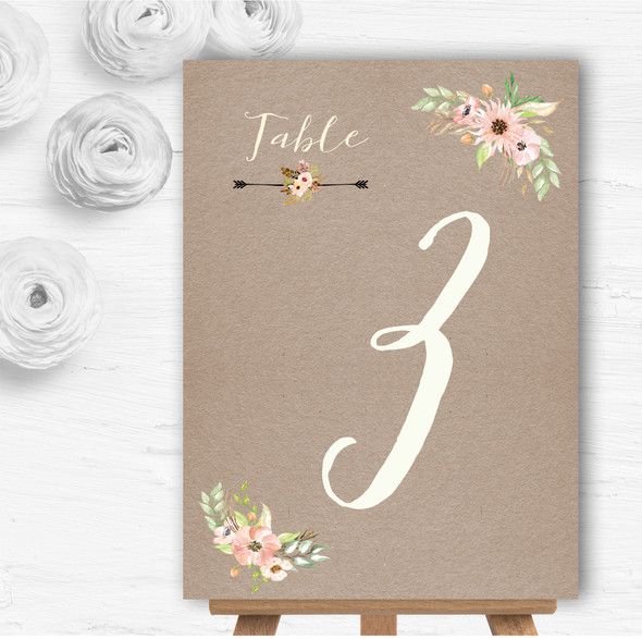 Rustic Vintage Watercolour Peach Floral Wedding Table Number Name Cards