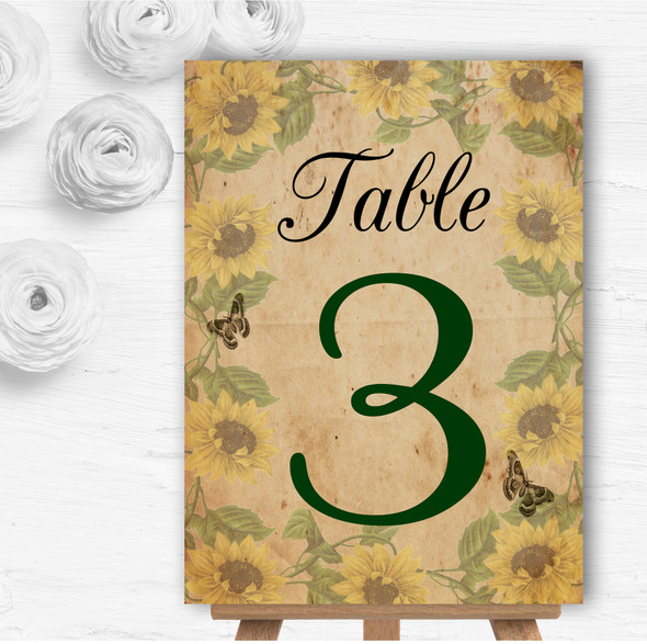Sunflowers Vintage Shabby Chic Postcard Wedding Table Number Name Cards