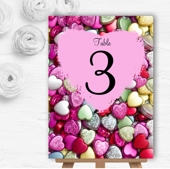 Colourful Cute Love Hearts Personalised Wedding Table Number Name Cards