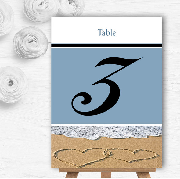 Love Heart Sand Beach Sea Personalised Wedding Table Number Name Cards