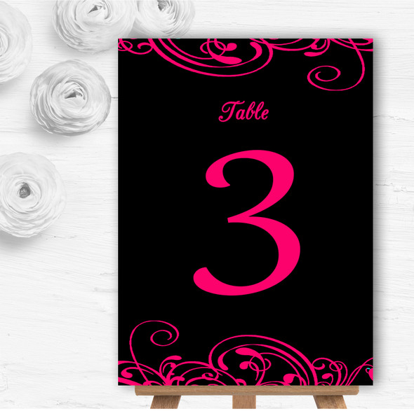 Black & Pink Swirl Deco Personalised Wedding Table Number Name Cards