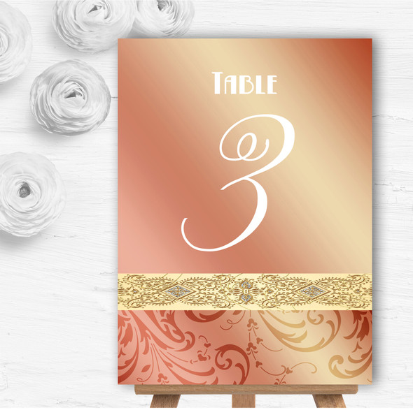 Peach Coral Damask Personalised Wedding Table Number Name Cards