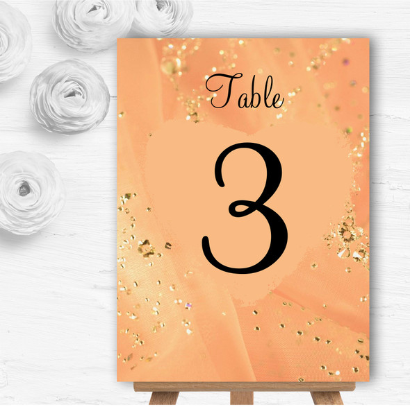 Peach Gold Pretty Personalised Wedding Table Number Name Cards