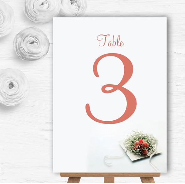 Peach Coral Rose Personalised Wedding Table Number Name Cards