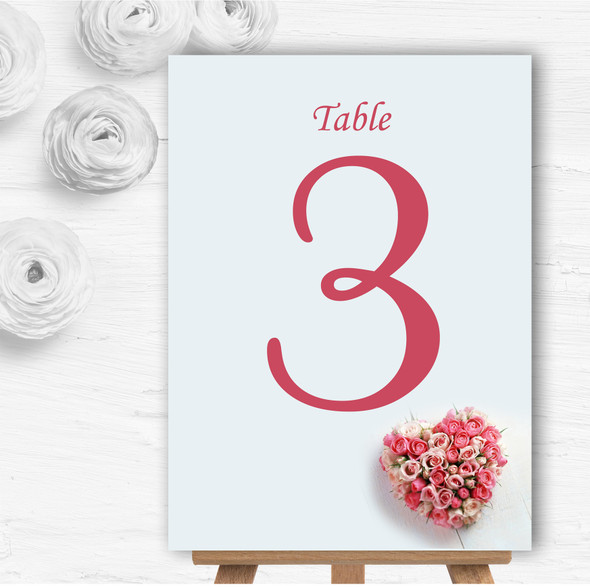 Pink Heart Roses Personalised Wedding Table Number Name Cards