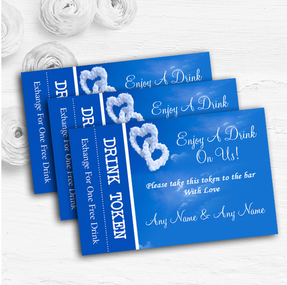 Romantic Heart Clouds Sky Personalised Wedding Bar Free Drink Tokens