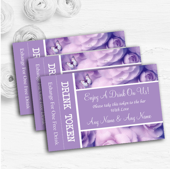 Lilac Lavender Butterfly Personalised Wedding Bar Free Drink Tokens