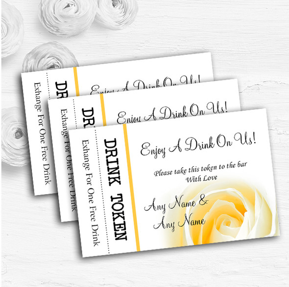 Pale Lemon Yellow Rose Personalised Wedding Bar Free Drink Tokens
