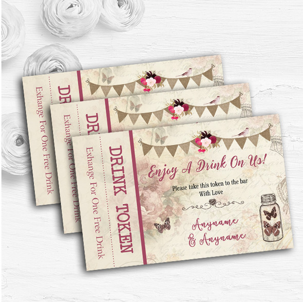 Rustic Parisian Style Personalised Wedding Bar Free Drink Tokens