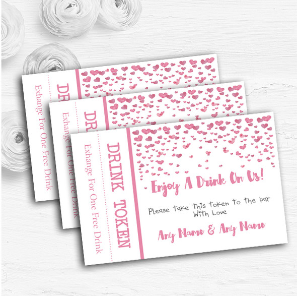 Pink Heart Confetti Personalised Wedding Bar Free Drink Tokens