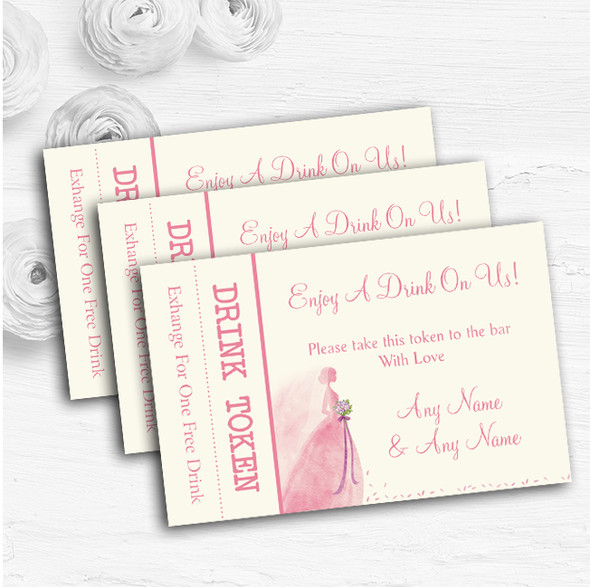 Pink Classic Bride Personalised Wedding Bar Free Drink Tokens