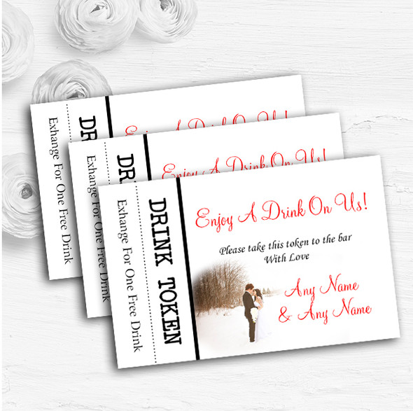 White Winter Personalised Wedding Bar Free Drink Tokens