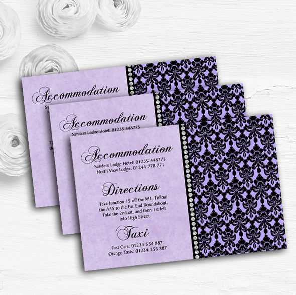 Lilac Purple Black Damask & Diamond Personalised Wedding Guest Information Cards