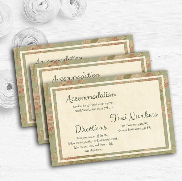 Vintage Sage Green Postcard Style Personalised Wedding Guest Information Cards