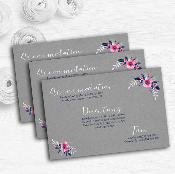 Rustic Vintage Watercolour Navy Blue & Silver Wedding Guest Information Cards