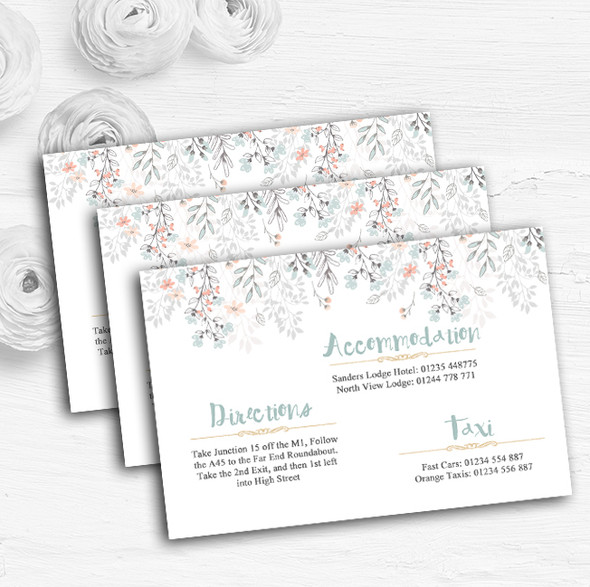 Coral & Blue Autumn Watercolour Personalised Wedding Guest Information Cards