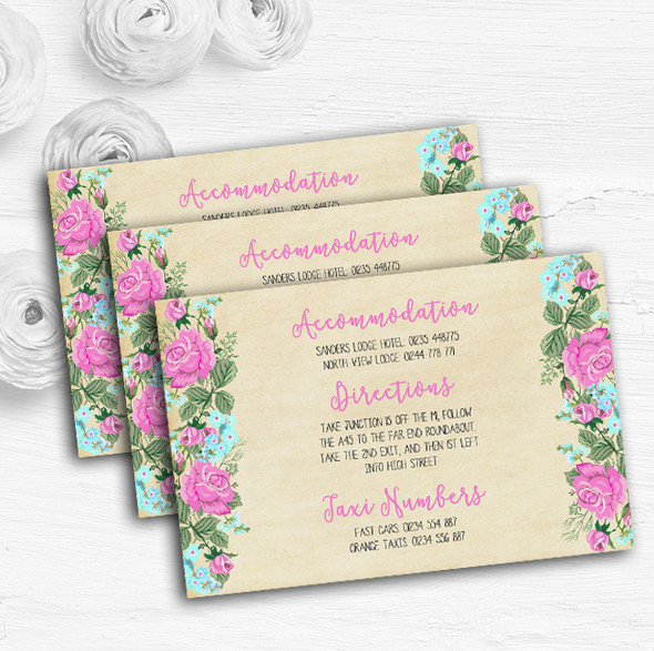 Vintage Pink & Blue Watercolour Personalised Wedding Guest Information Cards