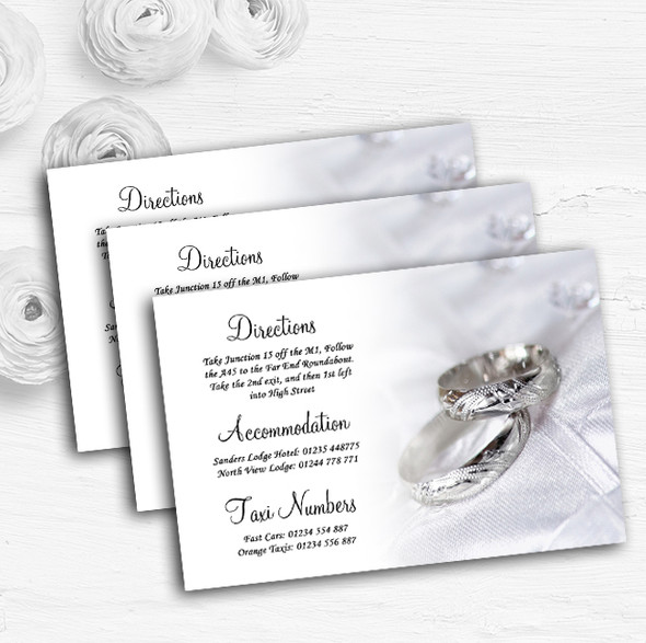 Classy White And Silver Rings Personalised Wedding Guest Information Cards