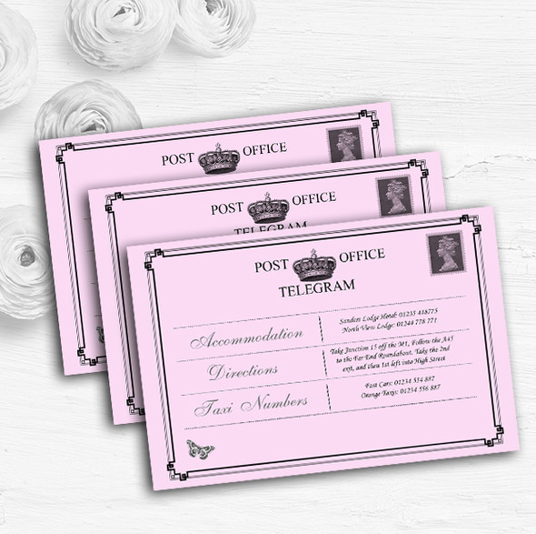 Vintage Telegram Elegant Pink Personalised Wedding Guest Information Cards