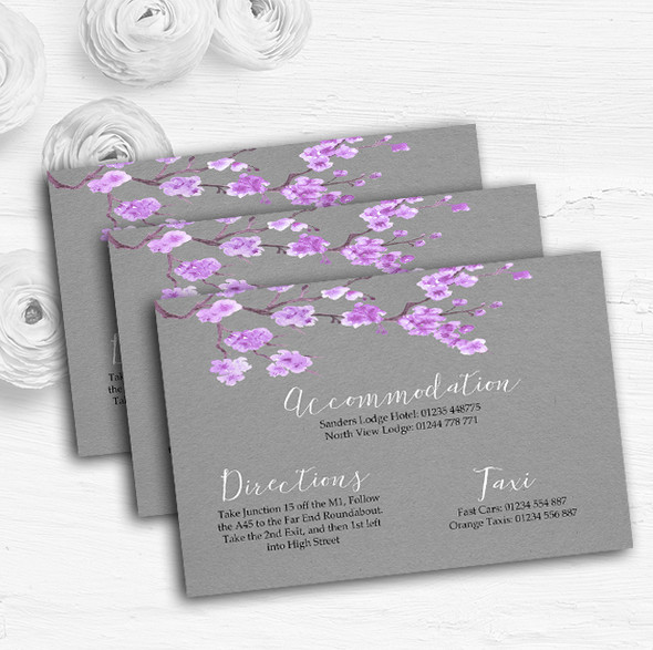 Rustic Vintage Dark Grey & Purple Blossom Wedding Guest Information Cards