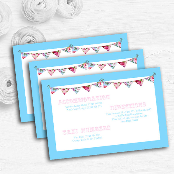 Blue Pink Bunting Shabby Chic Tea Garden Wedding Guest Information Cards