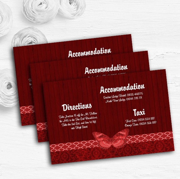 Rustic Vintage Wood Butterfly Deep Red Wedding Guest Information Cards