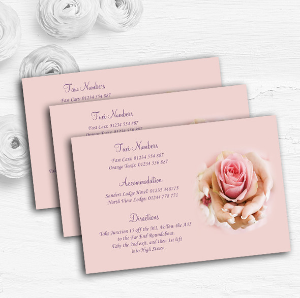 Pink Lilac Flower In Hand Personalised Wedding Guest Information Cards
