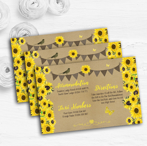 Rustic Sunflowers Vintage Personalised Wedding Guest Information Cards