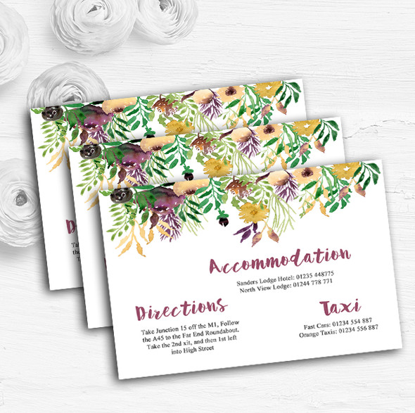 Autumn Plum Watercolour Floral Header Wedding Guest Information Cards