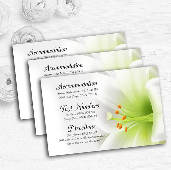 Subtle White Lily Flower Personalised Wedding Guest Information Cards