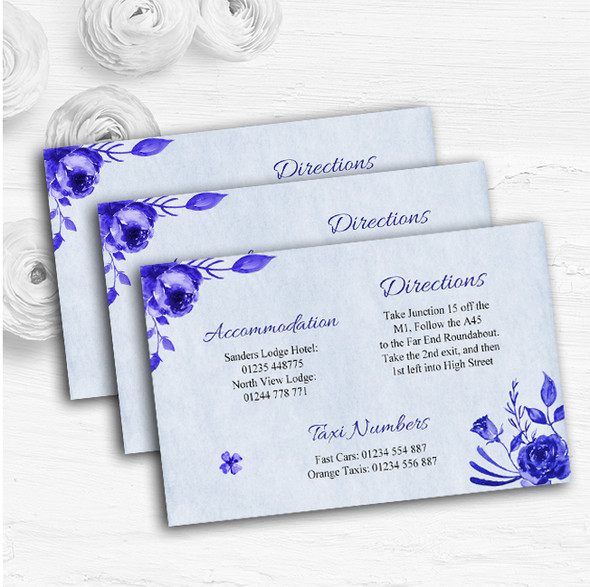 Pale Blue & White Watercolour Floral Wedding Guest Information Cards